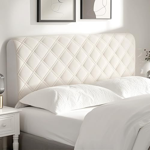 Yesaler Copri Testata Letto Copertura per Testiera per Letto in Velluto Elasticizzato Addensare per Testiera della Camera da Letto Bianco Sporco 190cm