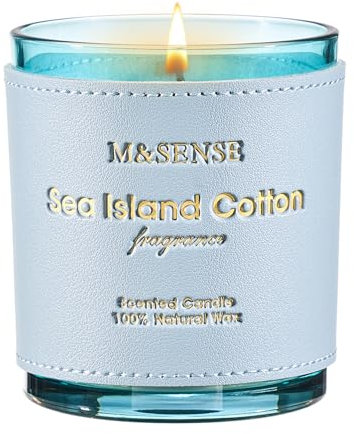 M&SENSE Grüne Blumen-Moschus Duftkerzen im Glas, Leder-Kerze, 283g (42h), Starkduft für besseren Schlaf, Geburtstagsgeschenk für Männer,Hochzeitsdeko