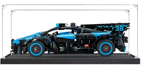 Acryl-Vitrine für LEGO 42162 Bugatti Bolide Rennwagen, Le/Go Modellautovitrine, transparente, staubdichte Acryl-Box (schwarzer Sockel) (gebürsteter Sockel, 3 mm)