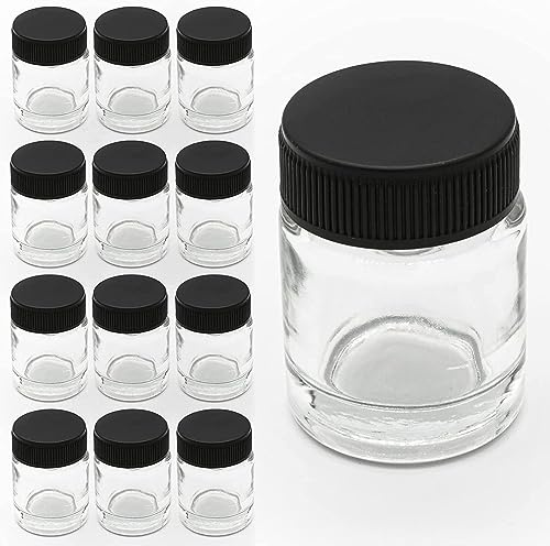 Langlengtec 12pcs Airbrush Bottles with Plastic Lids 3/4-Ounce(22cc) Glass Jars for Air Brush Spray Gun Storage Paint Color