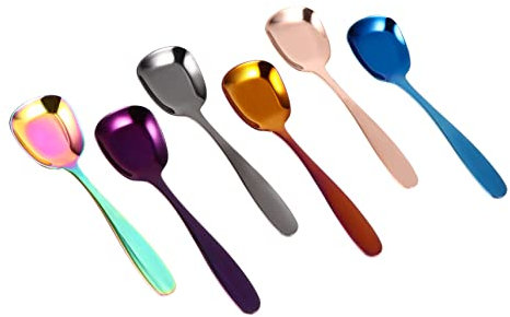 GLEAVI Lot De 6 Cuillères À Glace En Acier Inoxydable Petites Cuillères À Café Carrées Pour Glaces Gadgets De Cuisine Desserts Mignonnes Cuillères Plates En Acier Inoxydable