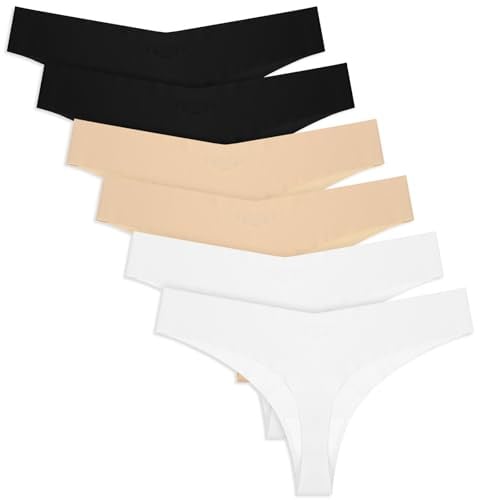 Yolev 6-pack sömlösa stringtrosor för kvinnor, sträng sömlösa underbyxor, osynliga trosor, string, damer, sömlösa trosor, sömlösa tanga, för kvinnor, osynliga V-midjetrosor (L/M) flerfärgad