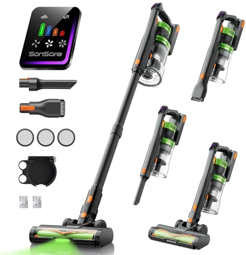SunSare Aspiradora Sin Cable, 600W/50000PA/65Min, Aspirador Sin Cable con Función de Aromaterapia, Equipada con Pantalla LED, Antienredos Mejorado, Apta para Pelo de Mascotas/Alfombras/Suelos.