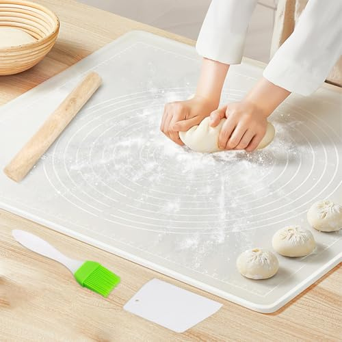 Backmatte Silikon Groß 70 x 50 cm für Teig, Fondant, Macarons (Weiß) | Backunterlage Rutschfeste Teigmatte mit 5MM Hohe Kante Wiederverwendbar, Antihafte Teigunterlage Ausrollmatte mit Messung