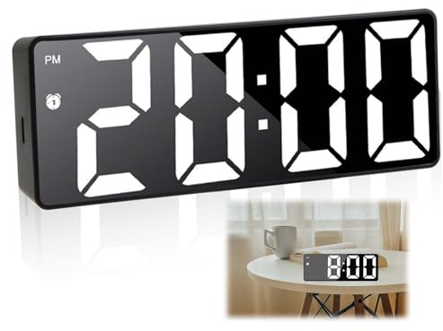Digitaler Wecker mit LED-Display, 6,7 Zoll, digitale Uhr mit Snooze-Alarm, USB-Aufladung, großes Display, Sprachsteuerung und Nachtmodus, Helligkeit verstellbar in 3 Stufen (weißes Licht)