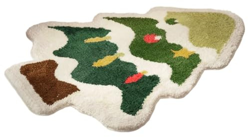 BDKMMS Fußmatte Weihnachten, Rutschfester Weihnachtsbaum Lebkuchenmann Badematte, Weihnachtsdekorationsmatte für Badezimmer, Küche, Wohnzimmer, Eingangsbereich