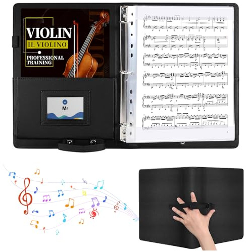 A4 Music Folders for Sheet Music with Handle and Shoulder PU Leather Choir Folder 3 Rings Choir Binder for Piano and Stage Performance, Music Sheet Book Holder Storage with 10 Plastic Sleeves - Black