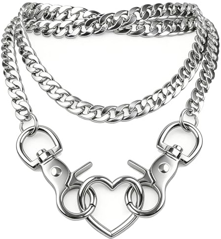 FOSLXIN Punk Gothic Halsband Punk Goth Herz Ring Choker, Halsreif mit Kette Herz Anhänger Vintage Taille Kette Gothic, Herze Chokers Schmuck für Männer Frauen