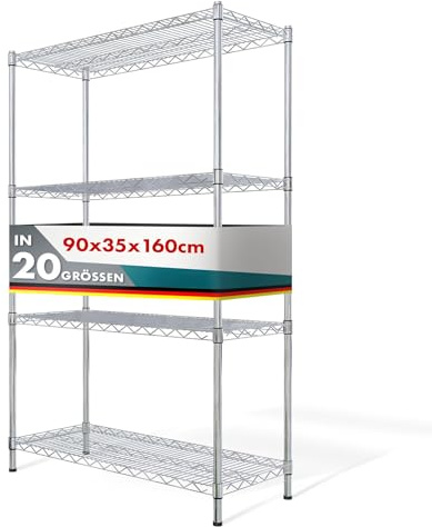 Floordirekt Metallregal dekoratives & Robustes Lagerregal, Kellerregal für Bad, Küche, Büro, Wohn- und Außenräume (90x35x160-chrome-everest ⌀ 22mm)