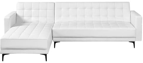 Beliani 4-Sitzer Eckschlafsofa L-förmig rechts Kunstleder weiß gesteppt Aberdeen