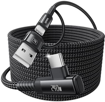 toocki Cable USB A a USB C 240W 3M, 2-en-1 Tipo C 90 Grado, Nylon, Negro | PD3.1 Carga Rápida USBC, Conector 90°, para iPhone 17 Pro Max/Galaxy S25/MacBook/iPad/PS5/Switch/Android, Ideal Gaming/Viaje