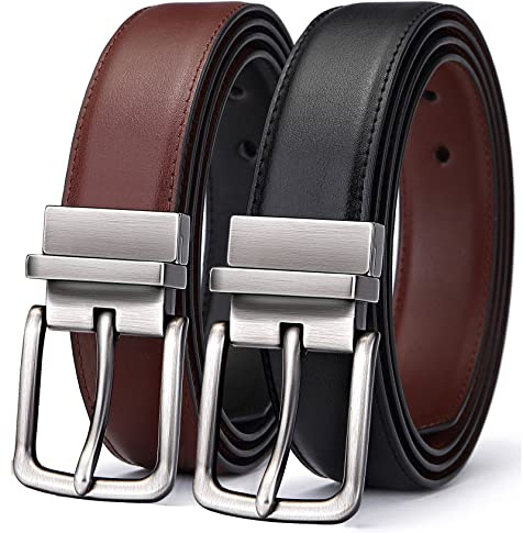 BULLIANT Men's Belt,Reversible Belt Adjustable For Gift Men 1.25”-Cut For Fit-2 Sides in 1 Belt(Not 2)(Black/Light Brown,32-34 Waist Adjustable)