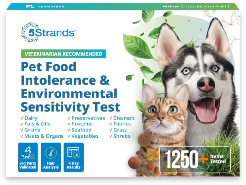 Tier-Test, 5 Stränge, 200 Lebensmittelzutaten & 100 Umweltprodukte, getestet für Katzen und Hunde, Allergieempfindlichkeit & Intoleranz zu Hause, Test-Set für Haaranalyse (Haustier)