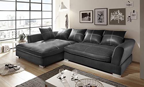 Reboz Big Sofa Ecksofa Webstoff Ausrichtungen (Grau/Anthrazit, Links)