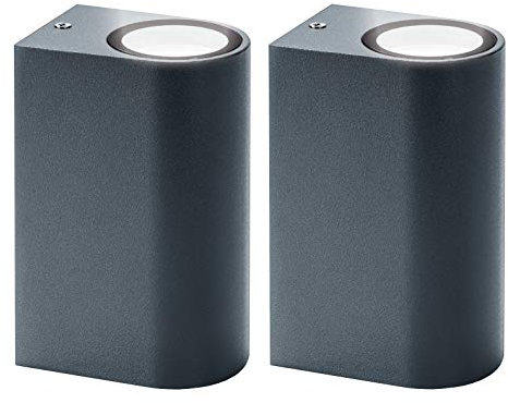 Trango 2er Pack IP44 Up & Down Light in Rund I Wandleuchte I Wandstrahler 8010-RA*2 aus Aluminum Druckguss in Anthrazit-Schwarz Außenwandlampe geeignet für je 2x GU10 LED (ohne Leuchtmittel)