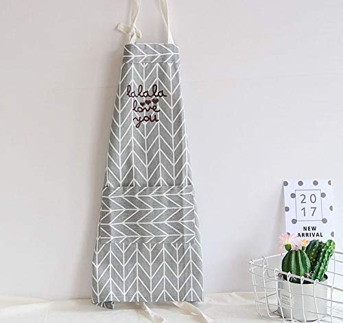 JameStyle26 Mama Kind Schürze aus Baumwolle & Leinen Damen Küchenschürze Latzschürze Kochschürze mit Tasche Kochen Backen Smile Smiley Love Karo (Kind Grau)