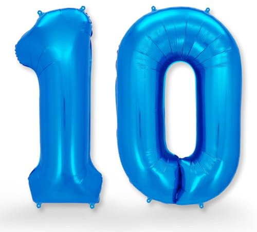 FUNXGO Folien-Ballon 10, Helium-Ballon, Luftballon-Zahl, nachfüllbare Riesen-Ballonzahl, Party-Deko zum 10. Geburtstag, Jubiläum, Hochzeit, blau