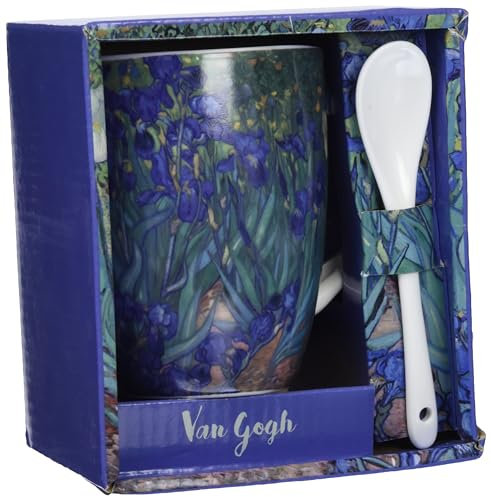 VAOFO Tazza con Cucchiaio Iris, Ceramica, Multicolore, 1 unità (Confezione da 1)