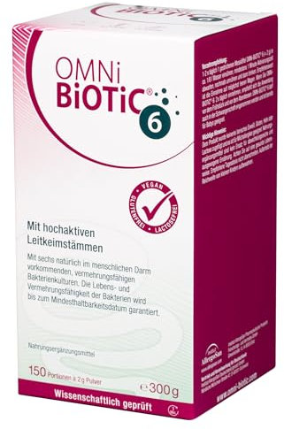 OMNi BiOTiC 6 | Der tägliche Begleiter für ein gutes Bauchgefühl | Für jeden Tag und jedes Alter geeignet | 150 Portionen (300 g) | 6 Bakterienstämme | Pulver | Mit Inulin | Vegan | Glutenfrei