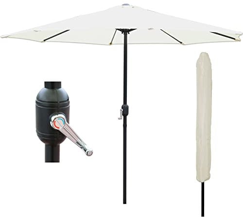 GlamHaus Parasol de jardin 2,7 m avec manivelle pour extérieur, protection UV40, avec housse de protection, jardin et terrasse – Acier robuste (gris, crème, sable, vert, kaki), crème