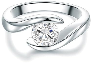 Trilani Damen-Solitärring Sterling Silber Zirkonia weiß im Brillantschliff - Spannring gedreht Verlobungsring Antragsring Trauring