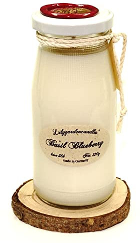 Lilygardencandles Duftkerze Basilikum Blaubeere in der Milk Bottle/Sojawachskerze mit Einer Brennzeit über 56 Stunden / 6 x 13cm / EIN würziger Duft