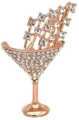 YAZILIND Rhinestone Cocktail Glass Shape Brooch Women's Fashion Corsage Clothes Accessories Simple Breastpin Jewelry Rose Gold