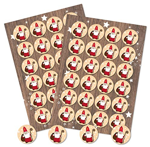 Logbuch-Verlag 48 kleine Nikolaus Aufkleber beige rot weiß - rund 4 cm - Nikolausaufkleber Weihnachtsmann Sticker als Verzierung für Nikolausgeschenke