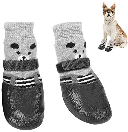 1 Paar Rutschfeste Hundesocken, Haustier Hund Schuhe, Wasserdichte Hundeschuhe,Einstellbar Wasserdicht Rutschfest Schwarz Baumwolle Haustier Hundesocken Für Kleine und Mittlere Hunde, Katzen (M)