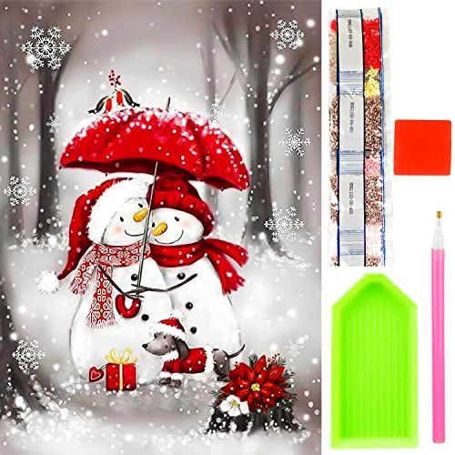 Diamond Painting Weihnachten,Jusduit 5D Diamond Painting Set Full Bilder Schneemann Diamond Painting Winter,Lustige Geschenke Weihnachten Paint With Diamonds für Home Küche Hotel Salon Wand (30x40CM)