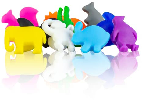 Qpractiko - Marcadores de Copas Animados Silicona | Autoadhesivos y Reutilizables | Identifica tu Copa Fácilmente | 12 Unidades, Colores Variados, 2,8 cm, Silicona