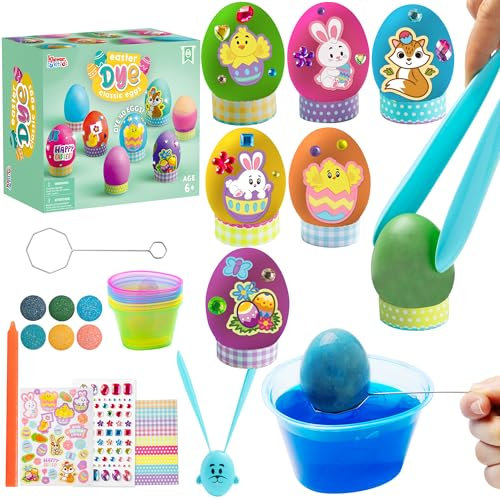 Klever Kits 20-teiliges Ostereier-Färbeset, DIY-Bastelset zum Dekorieren von Ostereiern mit Eierablage, Eierständern, Osteraufklebern für Kinder zum Thema Ostereier färben, Kreativitätsaktivität