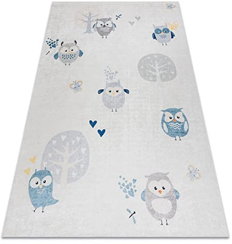 rugsx Kinderteppich Bambino Waschteppich Eulen für Kinder Anti-Rutsch - grau 120x170 cm