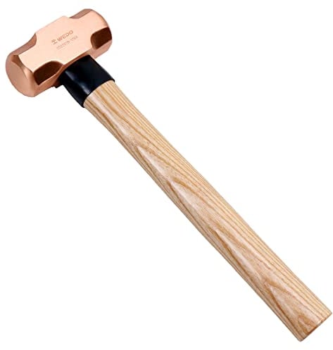 WEDO Martillo de cobre con mango de madera, mango recto largo, 12 de longitud, 1 libra