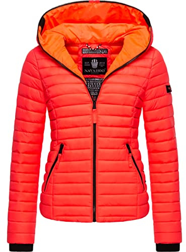 Navahoo Damen Damen leichte Übergangsjacke Steppjacke mit Kapuze Kimuk Neon Coral Gr. S