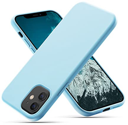 CALOOP Slim-Fit for iPhone 12/12 Pro Case,Skin Soft Liquid Silicone,Sturdy Hard Frame Shockproof Cover with Anti-Scratch Microfiber Lining,Full Protection for Screen and Lens,6.1 inch,Sky Blue