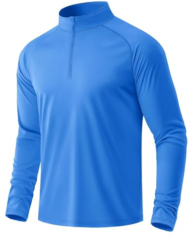 MAGCOMSEN Tshirt Running Homme Manches Longues Anti UV Protection Solaire Respirant LÉGER Parfait pour Le Gym Bleu Vif,L