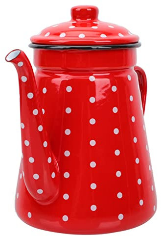 Zerodeko Teekessel Emaille Topf Email- Kaffeethoden Teekessel Emaille Kaffeekessel Die Herd Vintage Kochtopf 1. 5L für Bürobüro Restaurant Nachttisch Email Email- Küchenzubehör Rot