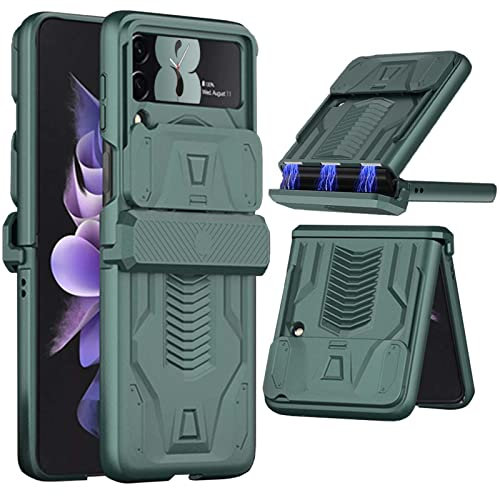 Miimall Compatible with Samsung Galaxy Z Flip 4 Case, [Magnetic Hinge Cover] [Slide Lens Protector] Hard PC Shell Anti-drop Ultra-thin Full Coverage Bumper Protective Cover for Galaxy Z Flip 4-Green