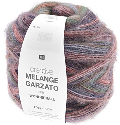 Rico Design Rico Creative Melange Garzato Aran Wonderball Farbe 11, Verlaufswolle Nadelstärke 5 mm zum Stricken oder Häkeln, Wolle 200 g Knäuel