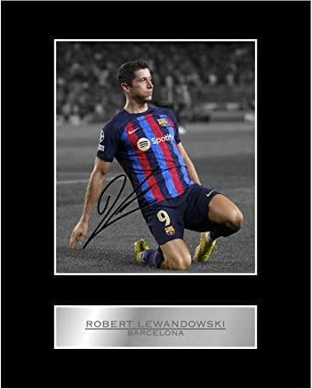 Robert Lewandowski Barcelona vorgedrucktes, signiertes Foto mit Passepartout, #01