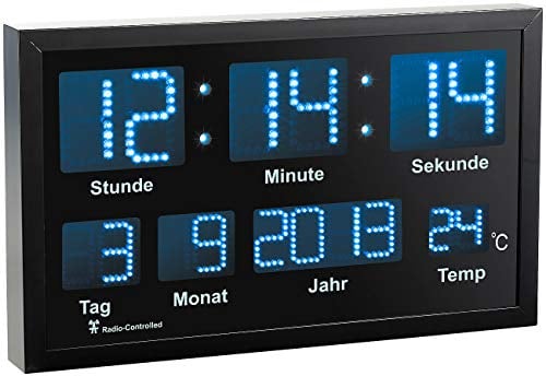 Lunartec LED-Uhren Wanduhr Funk: LED-Funk-Tisch- und Wanduhr mit Datum & Temperatur (Versandrückläufer) (mit Temperaturanzeige, Digital, Digitale)