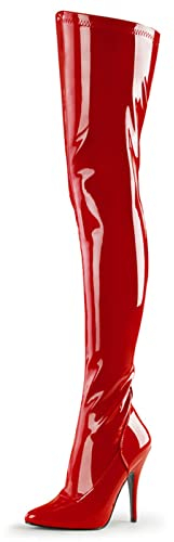 12CM Sexy Ultra-High Heel Boots Fine con Scarpe a Punta Performance Vernice di Grandi Dimensioni sopra Gli Stivali al Ginocchio,Rosso,40 EU