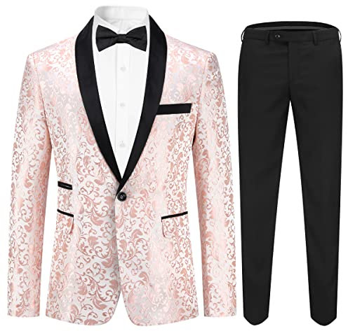 Allthemen Abito da Uomo in 2 Pezzi Slim Fit Jacquard Tuxedo per la Laurea della Festa Nuziale Rosa XXL