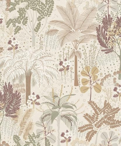 GrandecoLife Premium-Quality Vinyl Wallpapers for Bedroom, Kitchen, Dining Room with Jungle Motif; Washable, Removable, Eco-Aware wallcovering Proudly Made in Belgium 53 cm x 10 m (Beige)
