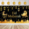XINDY Eid Mubarak Dekoration Schwarz Gold Extra Große Stoff Eid Mubarak Hintergrund Banner Eid Mubarak Deko für Muslim Islamische Party Eid Deko Bayram Dekoration, 180 x 110cm