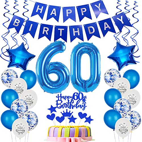 Folienballon 60. Geburtstag Dekoration Blau Tortendeko Geburtstag 60 Jahre Mann Luftballons 60 Mann Tortendeko 60. Männer ,Geburtstagsdeko 60 Jahre Happy Birthday 60 deko