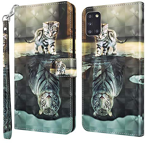 Rapuled Kompatibel mit Samsung Galaxy A31 Hülle, Handyhülle für Samsung A31, Leder Wallet Magnet Etui Schutzhülle Lederhülle Handytasche Klapphülle Tasche Flip Book Case Cover(Kat 1)