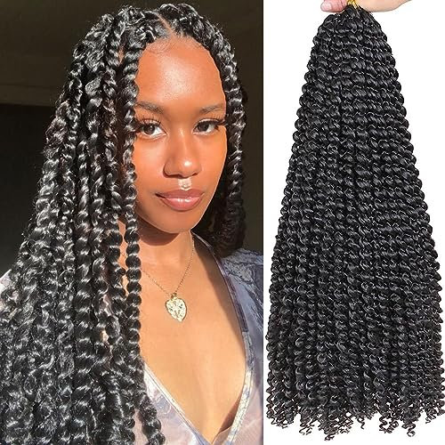 Leeven 18 Pouces Passion Twist Crochet Braids Hair for Butterfly Faux Locs Crochet Hair 7 Packs Water Wave Crochet Hair Passion Twists Braiding Hair Extensions 1B#