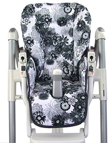 BAMBINIWELT Sitzkissen Ersatzbezug Bezug kompatibel mit Peg Perego Prima Pappa Diner DESIGN (schwarz weiße Blumen)
